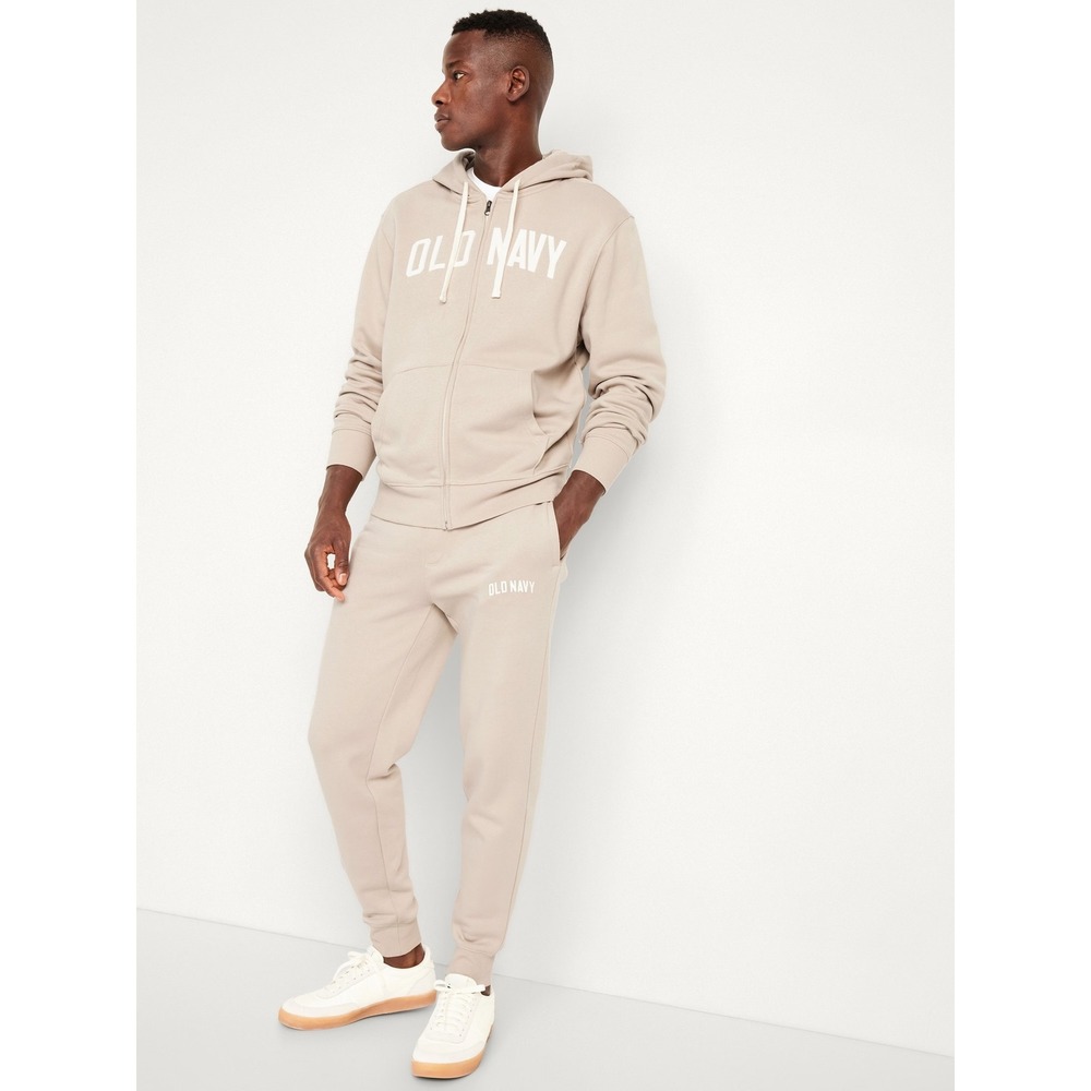 Old Navy Sweatsuit Set Mens S Tan Full Zip Hoodie Joggers Fleece Logo Loungewear